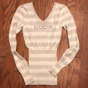 Bebe Silver and White Long Sleeve Top